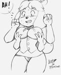  2016 animal_crossing anthro big_breasts black_and_white blush breast_grab breasts canine dog female hand_on_breast isabelle_(animal_crossing) mammal monochrome nintendo noodle-lu speech_bubble sweat video_games 