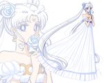  bare_shoulders bishoujo_senshi_sailor_moon blue_eyes crescent double_bun dress facial_mark flower forehead_mark full_body hair_flower hair_ornament hairpin lisginka long_hair looking_at_viewer princess_serenity projected_inset rose signature solo standing strapless strapless_dress tsukino_usagi twintails white white_background white_dress white_flower white_hair white_rose zoom_layer 