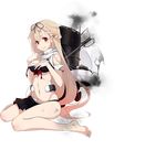  bikini black_bikini black_ribbon blonde_hair hair_ribbon kantai_collection kujou_ichiso long_hair navel official_art red_eyes remodel_(kantai_collection) ribbon sailor_bikini sailor_collar sitting solo swimsuit torn_bikini transparent_background wet yuudachi_(kantai_collection) 