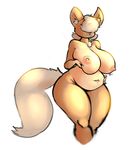  2016 :3 anthro bat belly big_breasts breasts canine chest_tuft dog ear_tuft female fur hair hair_over_eye hand_on_stomach holding_breast hybrid im_moth mammal multicolored_fur navel nipples nude signature simple_background tan_fur teeth thick_thighs tuft two_tone_fur voluptuous white_background wide_hips 