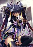  black_hair blue_eyes chinese_clothes company_name dong_bai earrings flag hair_ornament jewelry long_hair ongaku_nasca open_mouth sangokushi_taisen sitting solo thighhighs twintails very_long_hair watermark 