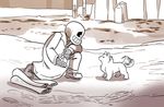 2016 animated_skeleton anthro bone canine clothing comic dog duo eyes_closed feral humanoid kneeling lab_coat lynxgriffin mammal sans_(undertale) skeleton smile story story_in_description tailwag ultradog_(undertale) undead underground undertale video_games 