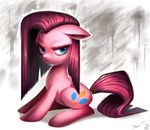  2016 abstract_background blue_eyes cutie_mark earth_pony equine female feral friendship_is_magic frown fur hair horse looking_at_viewer mammal my_little_pony pink_fur pink_hair pinkamena_(mlp) pinkie_pie_(mlp) pony shira-hedgie solo 