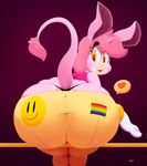  big_butt boon butt clothed clothing crossdressing equine horn leggings legwear lipstick looking_at_viewer looking_back male mammal sitting thong unicorn vimhomeless 