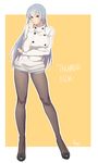  breasts character_name full_body idolmaster idolmaster_cinderella_girls k52 large_breasts long_hair pantyhose silver_hair simple_background sketch solo takamine_noa 