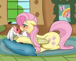  2016 angel_(mlp) blush digitaldomain123 duo equine female feral fluttershy_(mlp) friendship_is_magic kiss_mark kissing lagomorph male mammal my_little_pony pegasus rabbit smile wings 