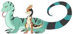 2016 alpha_channel anidra claws digital_media_(artwork) duo estra female feral horn kobold lizard male male/female monitor_lizard reptile scalie side_view simple_background smile toe_claws tongue tongue_out transparent_background 