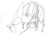  1girl alcohol cup from_side hair_ornament horns kimura_akiyoshi monochrome pointy_ears tagme wine 