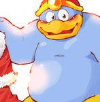 2016 avian beanie bird blush clothing garousuki hat king_dedede kirby_(series) lens_flare looking_toward_viewer nintendo nude overweight penguin robe simple_background solo standing undressing video_games white_background 