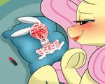  2016 angel_(mlp) balls blush digitaldomain123 duo equine erection female feral fluttershy_(mlp) friendship_is_magic kiss_mark lagomorph male mammal my_little_pony pegasus penis rabbit smile wings 