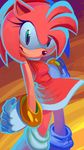  amy_rose anthro black_nose boots clothing dress female footwear gloves green_eyes hair headband hedgehog mammal pink_hair shira-hedgie short_hair signature smile solo sonic_(series) video_games 