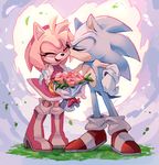  &lt;3 amy_rose anthro black_nose boots clothing dress duo eyes_closed female flower footwear gloves hair happy headband hedgehog kissing male mammal pink_hair plant shira-hedgie short_hair sonic_(series) sonic_the_hedgehog video_games 