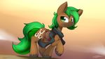  brown_fur clothing cutie_mark dshou earth_pony equine fan_character feral fur green_eyes green_hair hair hooves horse looking_at_viewer mammal my_little_pony pony simple_background solo standing 