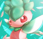  fomantis gen_7_pokemon ka-neito leaf no_humans pokemon pokemon_(creature) red_eyes solo 