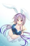  animal_ears blush bunny_ears collarbone from_above long_hair one-piece_swimsuit purple_hair red_eyes reisen_udongein_inaba school_swimsuit shigemiya_kyouhei solo swimsuit touhou wavy_mouth 