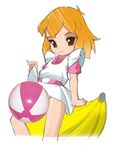  1girl 80s anime_oyako_gekijou ball banana bleedman blonde_hair blush book child dress looking_at_viewer naughty_face pinky_out skirt_lift yamato_azusa 