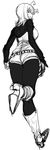  ass belt black_legwear boots breasts from_behind full_body greyscale high_heel_boots high_heels highres insect_girl monochrome pantyhose short_hair short_shorts shorts solo space_jin touhou wriggle_nightbug 