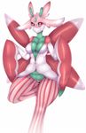  breasts cheezayballz clothed clothing female green_body lurantis nintendo pink_body pink_sclera pok&eacute;mon red_eyes simple_background solo video_games white_background white_body 