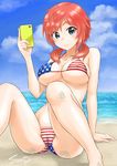  american_flag_bikini arm_support beach bikini blue_eyes breasts cameltoe cellphone covered_nipples day flag_print large_breasts looking_at_viewer monica_blueash ocean phone red_hair sand sand_on_skin school_girl_strikers sitting smartphone smile solo sunsun69 swimsuit twintails underboob 