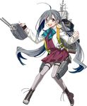  :d ahoge blue_hair boots bow bowtie cross-laced_footwear dress eyebrows_visible_through_hair fujikawa full_body grey_eyes grey_hair grey_legwear gun hair_between_eyes hair_ribbon holding holding_gun holding_weapon kantai_collection kiyoshimo_(kantai_collection) lace-up_boots long_hair long_sleeves looking_at_viewer low_twintails machinery middle_finger multicolored_hair official_art open_mouth pantyhose ribbon rigging shirt sleeveless sleeveless_dress smile solo transparent_background turret twintails v-shaped_eyebrows very_long_hair weapon white_shirt yellow_ribbon 
