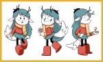  2019 alternate_species antennae arctic_fox blue_hair boots canine clothed clothing elf female footwear fox fur furrification hair hat hilda humanoid mammal nagseo paws scarf simple_background solo sweater white_background 