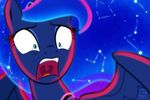  2016 blue_eyes blue_feathers blue_fur blue_hair cosmic_hair crown equine feathered_wings feathers female feral friendship_is_magic fur hair light262 looking_at_viewer mammal my_little_pony open_mouth pegasus princess_luna_(mlp) scared solo spread_wings wings 