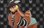  2016 anixis arm_support beanie bent_over black_hair blonde_hair brown_fur buckteeth clothing collar fake_horns fur girly hair hair_over_eye hand_on_chest hat kingdom_hearts lagomorph looking_away male mammal multicolored_hair nix_(anixis) open_mouth pattern_background rabbit shirt shorts simple_background solo square_enix tank_top tattoo teeth thick_thighs two_tone_hair video_games wide_hips yellow_eyes 