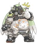  anthro bandolier big_ears clothed clothing comic digimon eyes_closed front_view gargomon gas_mask harness hisashino male mammal mask musclegut navel overwatch overweight roadhog_(overwatch) signature smile solo standing tattoo thumbs_up topless video_games 