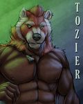  2011 abs abstract_background anthro black_nose ear_piercing fur green_eyes hair jewelry male mammal muscular muscular_male necklace nipples pecs piercing red_fur red_hair red_panda rrowdybeast solo tozier white_fur 