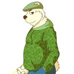  anthro bear beret clothed clothing dangerously digital_media_(artwork) fully_clothed hat hoodie humanoid_penis looking_back male mammal partially_retracted_foreskin peeing penis simple_background solo standing uncut urine watersports 
