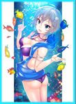  anastasia_(idolmaster) ashita_(2010) ass bikini blue_eyes breasts fish idolmaster idolmaster_cinderella_girls medium_breasts short_hair silver_hair smile solo swimsuit underwater 