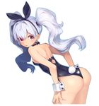  animal_ears ass bunny_ears bunny_tail bunnysuit from_behind leaning_forward long_hair original red_eyes shindou_kamichi silver_hair solo tail twintails wrist_cuffs 