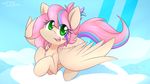  bright_colors cloud day detailed_background digital_media_(artwork) dshou equine eyelashes fan_character feathered_wings feathers female feral flying fur green_eyes hair hooves mammal my_little_pony open_mouth outside pegasus pink_fur pink_hair sky smile solo streaked_hair teeth tongue wings 