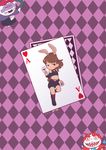  ace_of_hearts alice_in_wonderland animal_ears boots brown_hair bunny_ears bunny_mint bunny_mint_(cosplay) bunny_tail card cat cheshire_cat cheshire_cat_(cosplay) choker closed_eyes cosplay ghost half-closed_eyes haramaki hat heart high_ponytail jibanyan kemonomimi_mode kodama_fumika long_hair looking_at_viewer mad_hatter mad_hatter_(cosplay) midriff mochi-iri_kinchaku navel notched_ear open_mouth parted_lips playing_card purple_lips red_eyes sharp_teeth shorts tail teeth top_hat twitter_username whisper_(youkai_watch) youkai youkai_watch 