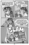  2016 a&amp;h_club alcohol angry anthro bear beverage bottomless canine clothed clothing comic digital_media_(artwork) dinner female fishnet food fork fur greyscale group hair henry_jones hildegard male mammal monochrome rick_griffin vegetable wolf 