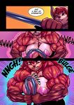  bar big_breasts breasts canine clothed clothing comic fangs female fox mammal muscular muscular_female pokkuti skimpy smile solo speech_bubble strength teeth vein 