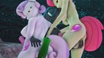  2016 3d_(artwork) animal_genitalia anthro anthrofied apple_bloom_(mlp) balls big_breasts breasts butt cutie_mark digital_media_(artwork) equine erection female friendship_is_magic green_eyes hair horn horse indigosfm long_hair mammal multicolored_hair my_little_pony nipple_penetration nipples nude open_mouth penetration penis pony purple_hair queen_chrysalis_(mlp) red_hair smile sweetie_belle_(mlp) two_tone_hair young 