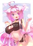  :d ahoge animal_ears bad_id bad_pixiv_id bell bell_collar black_bra black_panties blush bra breasts cat_cutout cat_ear_panties cat_lingerie cleavage_cutout collar covered_nipples cowboy_shot eyebrows eyebrows_visible_through_hair fox_ears fox_girl fox_tail hair_intakes heterochromia highres huge_breasts jingle_bell long_hair looking_at_viewer meme_attire multiple_tails navel open_mouth original panties pink_eyes pink_hair purple_eyes shaneru side-tie_panties smile solo tail underwear very_long_hair 