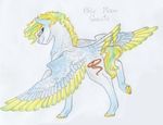  absurd_res blonde_hair blue_eyes cutie_mark dawn22eagle equine fan_character feathered_wings feathers feral fur green_hair hair hi_res hooves male mammal my_little_pony pegasus simple_background smile solo traditional_media_(artwork) white_background wings 