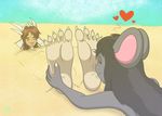  &lt;3 5_toes beach big_ears black_hair buried claws dragon duo eyes_closed feet female female/female foot_fetish foot_focus hair horn humanoid_feet long_hair mammal mintymousyx_(artist) mouse nuzzling rodent sand seaside soles toe_claws toes tongue tongue_out 