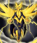  2016 anthro beak big_breasts breasts claws cleavage clothed clothing electricity female hi_res legendary_pok&eacute;mon legwear looking_at_viewer nintendo pok&eacute;mon pok&eacute;morph solo spread_wings suirano toe_claws video_games wings zapdos 