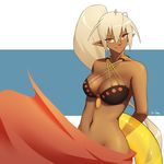  absurdres bikini collarbone dark_skin grey_hair highres navel no_panties orange_eyes pointy_ears ponytail sansei_muramasa smile solo soukou_akki_muramasa swimsuit yan_wan 