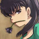  1girl biifun close-up kunou_kodachi lips lipstick looking_at_viewer portrait purple_eyes purple_hair ranma_1/2 rose solo 