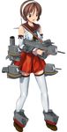  adapted_turret bow brown_eyes brown_hair detached_sleeves full_body gun hair_bow hairband holding holding_gun holding_weapon kantai_collection kuuro_kuro natori_(kantai_collection) official_art open_mouth pleated_skirt red_skirt short_hair skirt solo thighhighs transparent_background weapon white_hairband white_legwear zettai_ryouiki 