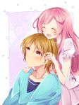  1girl :d ^_^ ayase_naru blush brown_hair closed_eyes hayami_hiro long_hair older open_mouth pink_hair pretty_(series) pretty_rhythm pretty_rhythm_rainbow_live red_eyes ruka192 smile 