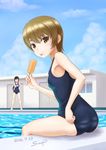  :p adjusting_clothes adjusting_swimsuit ass black_hair blush brown_eyes brown_hair dated food long_hair looking_at_viewer multiple_girls one-piece_swimsuit ponytail pool popsicle school_girl_strikers school_swimsuit short_hair signature smile sunsun69 swimsuit tongue tongue_out uraba_aoi wakatsuki_chika 