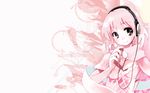  brown_eyes copyright_request headphones headset musical_note pink_hair scarf short_hair solo symbol-shaped_pupils ushiki_yoshitaka wallpaper 