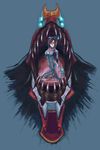  absurdres beast_mode brown_hair eva_02 glasses glowing glowing_eyes highres kneeling long_hair makinami_mari_illustrious neon_genesis_evangelion plugsuit rebuild_of_evangelion utu_(ldnsft) 