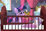  2016 bed book cradle duo equine feathered_wings feathers female feral flurry_heart_(mlp) friendship_is_magic fur hair hi_res horn inside magic mammal mirror multicolored_hair my_little_pony shutterflyeqd sleeping smile twilight_sparkle_(mlp) window winged_unicorn wings young 