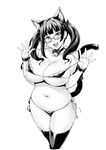  :d animal_ears areola_slip areolae bell bell_choker blush bow breasts cat_ears cat_tail choker cleavage cropped_legs curvy earrings glasses greyscale hair_bow head_tilt highres jewelry jingle_bell large_breasts long_hair looking_at_viewer micro_bra mole mole_under_mouth monochrome navel open_mouth original panties ribbon_choker side-tie_panties simple_background smile solo strap_lift tail takurou thighhighs thighs twintails underwear white_background wrist_bow 